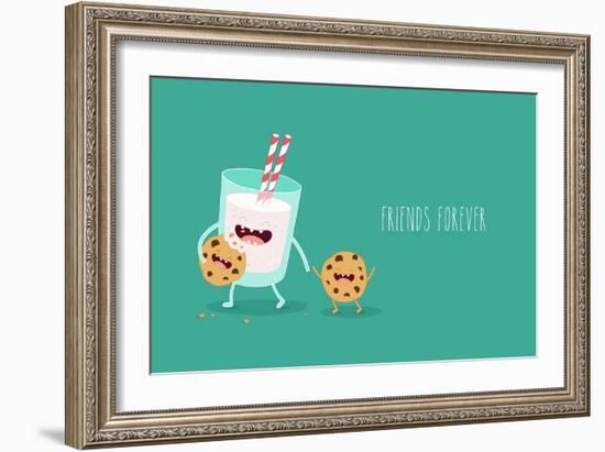 Vector Cartoons of Comic Characters Glass of Milk and Cookies. Friends Forever. Breakfast-Serbinka-Framed Art Print