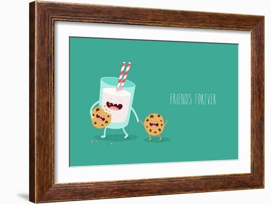 Vector Cartoons of Comic Characters Glass of Milk and Cookies. Friends Forever. Breakfast-Serbinka-Framed Art Print