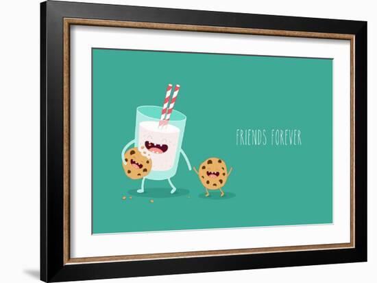 Vector Cartoons of Comic Characters Glass of Milk and Cookies. Friends Forever. Breakfast-Serbinka-Framed Art Print