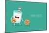 Vector Cartoons of Comic Characters Glass of Milk and Cookies. Friends Forever. Breakfast-Serbinka-Mounted Art Print