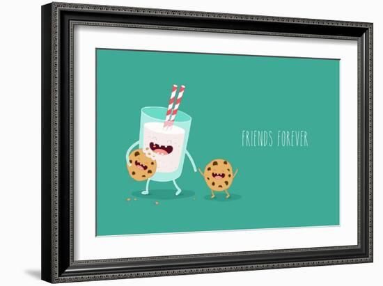 Vector Cartoons of Comic Characters Glass of Milk and Cookies. Friends Forever. Breakfast-Serbinka-Framed Art Print