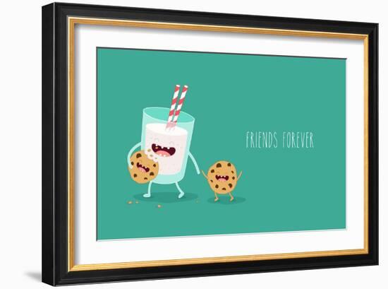 Vector Cartoons of Comic Characters Glass of Milk and Cookies. Friends Forever. Breakfast-Serbinka-Framed Art Print