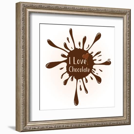 Vector Chocolate Blot with Text I Love Chocolate . Chocolate Badge Template with Chocolate Heart F-Frantisek Keclik-Framed Art Print