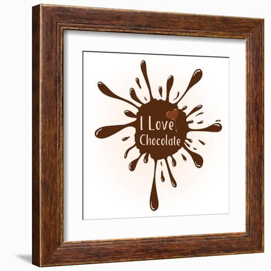 Vector Chocolate Blot with Text I Love Chocolate . Chocolate Badge Template with Chocolate Heart F-Frantisek Keclik-Framed Art Print