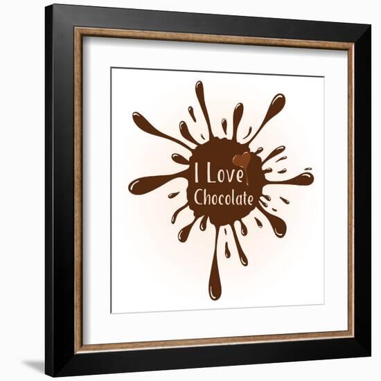 Vector Chocolate Blot with Text I Love Chocolate . Chocolate Badge Template with Chocolate Heart F-Frantisek Keclik-Framed Art Print
