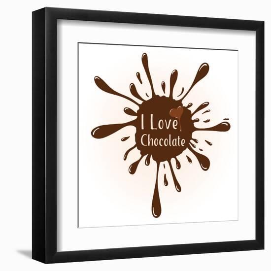 Vector Chocolate Blot with Text I Love Chocolate . Chocolate Badge Template with Chocolate Heart F-Frantisek Keclik-Framed Art Print