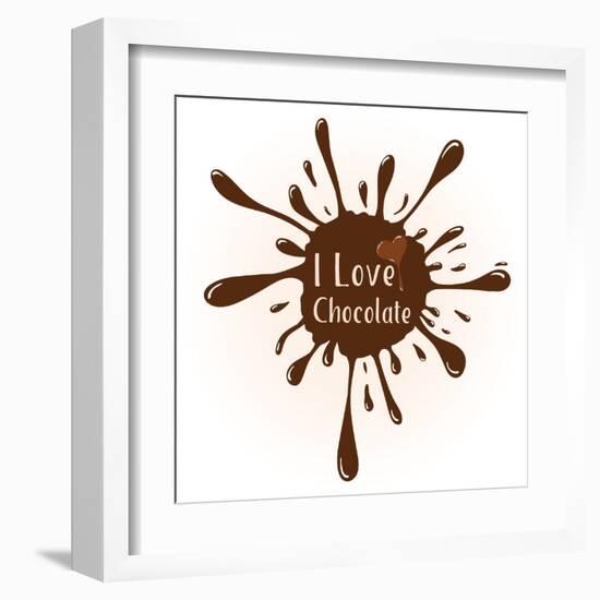 Vector Chocolate Blot with Text I Love Chocolate . Chocolate Badge Template with Chocolate Heart F-Frantisek Keclik-Framed Art Print