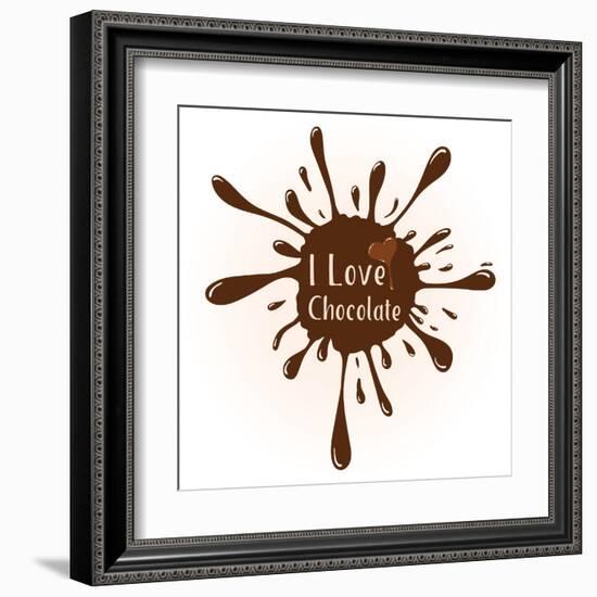 Vector Chocolate Blot with Text I Love Chocolate . Chocolate Badge Template with Chocolate Heart F-Frantisek Keclik-Framed Art Print