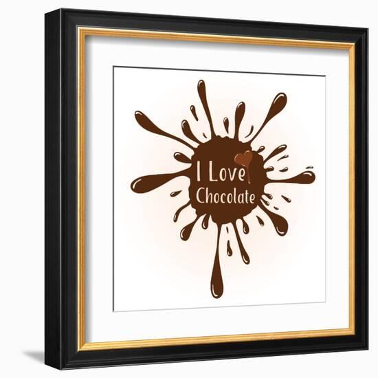 Vector Chocolate Blot with Text I Love Chocolate . Chocolate Badge Template with Chocolate Heart F-Frantisek Keclik-Framed Art Print