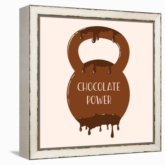 Vector Chocolate Kettlebell with Melting Effect. Kettlebel with Label Chocolate Power . Chocolate-Frantisek Keclik-Framed Stretched Canvas