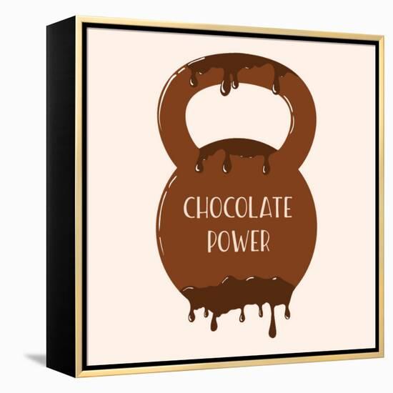 Vector Chocolate Kettlebell with Melting Effect. Kettlebel with Label Chocolate Power . Chocolate-Frantisek Keclik-Framed Stretched Canvas