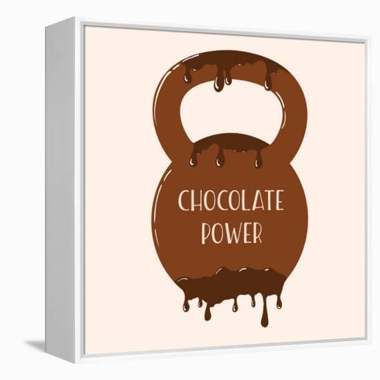 Vector Chocolate Kettlebell with Melting Effect. Kettlebel with Label Chocolate Power . Chocolate-Frantisek Keclik-Framed Stretched Canvas