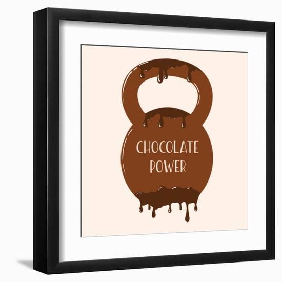 Vector Chocolate Kettlebell with Melting Effect. Kettlebel with Label Chocolate Power . Chocolate-Frantisek Keclik-Framed Art Print