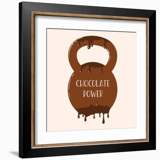 Vector Chocolate Kettlebell with Melting Effect. Kettlebel with Label Chocolate Power . Chocolate-Frantisek Keclik-Framed Art Print