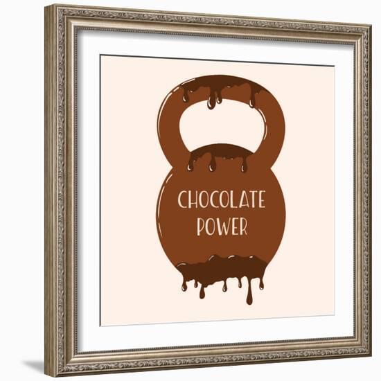 Vector Chocolate Kettlebell with Melting Effect. Kettlebel with Label Chocolate Power . Chocolate-Frantisek Keclik-Framed Art Print