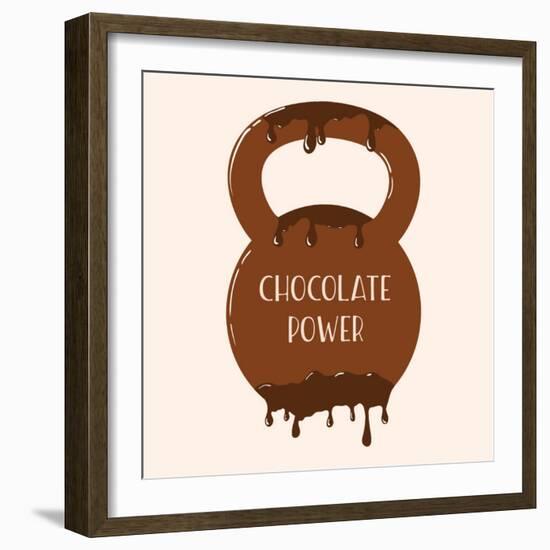 Vector Chocolate Kettlebell with Melting Effect. Kettlebel with Label Chocolate Power . Chocolate-Frantisek Keclik-Framed Art Print