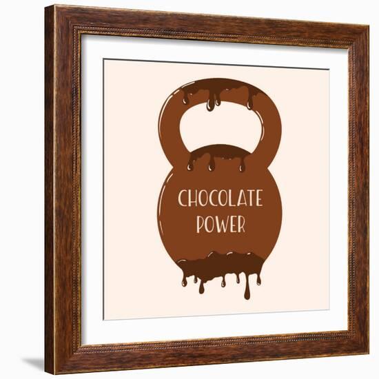 Vector Chocolate Kettlebell with Melting Effect. Kettlebel with Label Chocolate Power . Chocolate-Frantisek Keclik-Framed Art Print