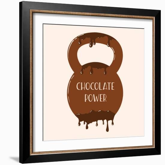 Vector Chocolate Kettlebell with Melting Effect. Kettlebel with Label Chocolate Power . Chocolate-Frantisek Keclik-Framed Art Print