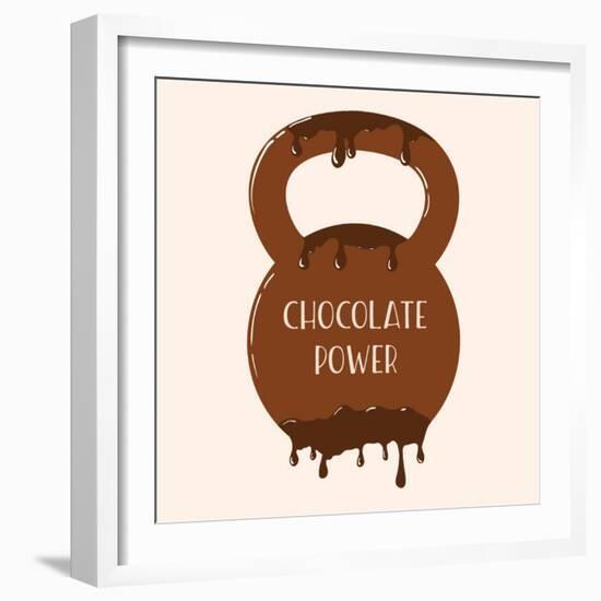 Vector Chocolate Kettlebell with Melting Effect. Kettlebel with Label Chocolate Power . Chocolate-Frantisek Keclik-Framed Art Print