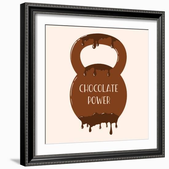 Vector Chocolate Kettlebell with Melting Effect. Kettlebel with Label Chocolate Power . Chocolate-Frantisek Keclik-Framed Art Print