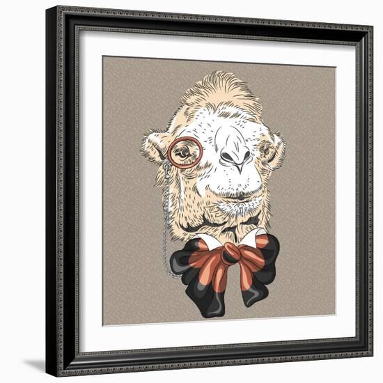 Vector Closeup Portrait of Funny Camel Hipster-kavalenkava volha-Framed Art Print