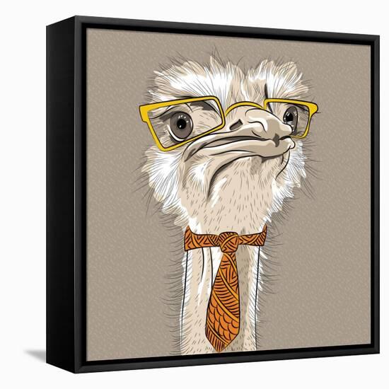Vector Closeup Portrait of Funny Ostrich Bird Hipster-kavalenkava volha-Framed Stretched Canvas