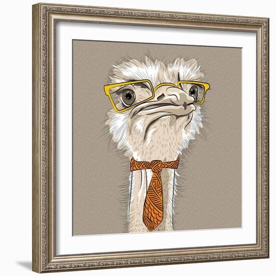 Vector Closeup Portrait of Funny Ostrich Bird Hipster-kavalenkava volha-Framed Art Print