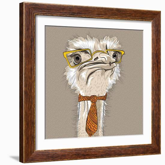Vector Closeup Portrait of Funny Ostrich Bird Hipster-kavalenkava volha-Framed Art Print