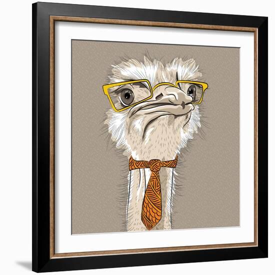 Vector Closeup Portrait of Funny Ostrich Bird Hipster-kavalenkava volha-Framed Art Print