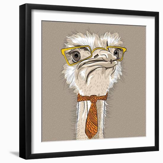 Vector Closeup Portrait of Funny Ostrich Bird Hipster-kavalenkava volha-Framed Art Print