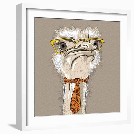 Vector Closeup Portrait of Funny Ostrich Bird Hipster-kavalenkava volha-Framed Art Print