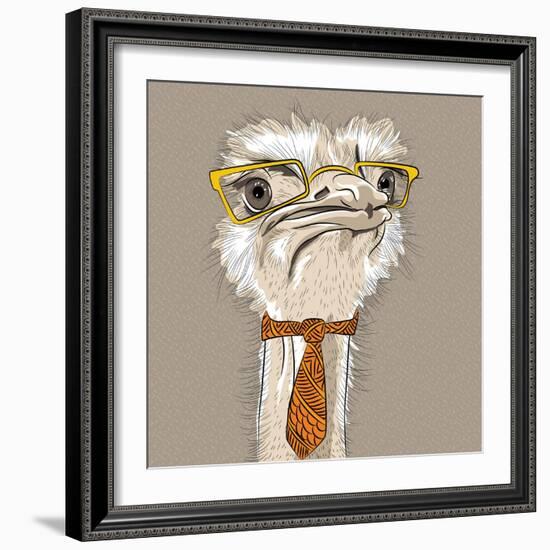 Vector Closeup Portrait of Funny Ostrich Bird Hipster-kavalenkava volha-Framed Art Print