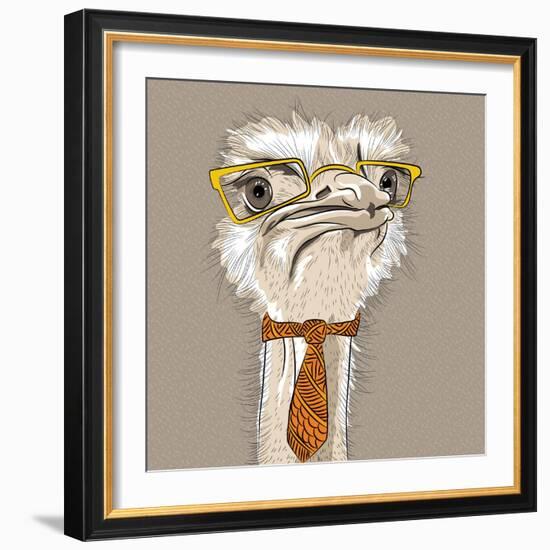 Vector Closeup Portrait of Funny Ostrich Bird Hipster-kavalenkava volha-Framed Art Print