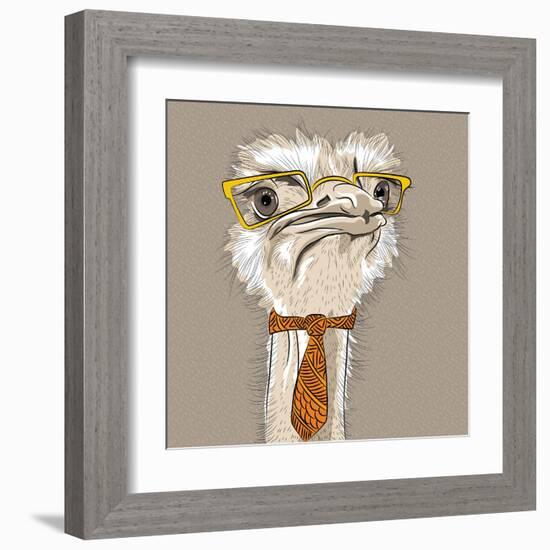 Vector Closeup Portrait of Funny Ostrich Bird Hipster-kavalenkava volha-Framed Art Print