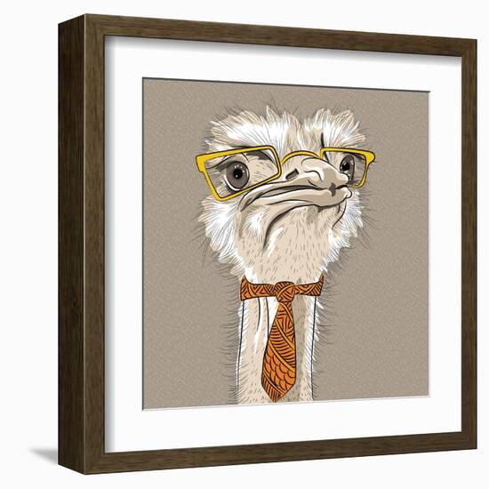 Vector Closeup Portrait of Funny Ostrich Bird Hipster-kavalenkava volha-Framed Art Print