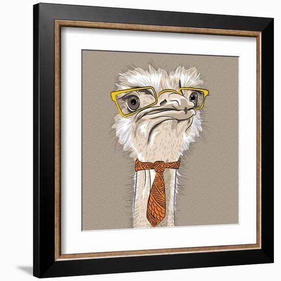 Vector Closeup Portrait of Funny Ostrich Bird Hipster-kavalenkava volha-Framed Art Print