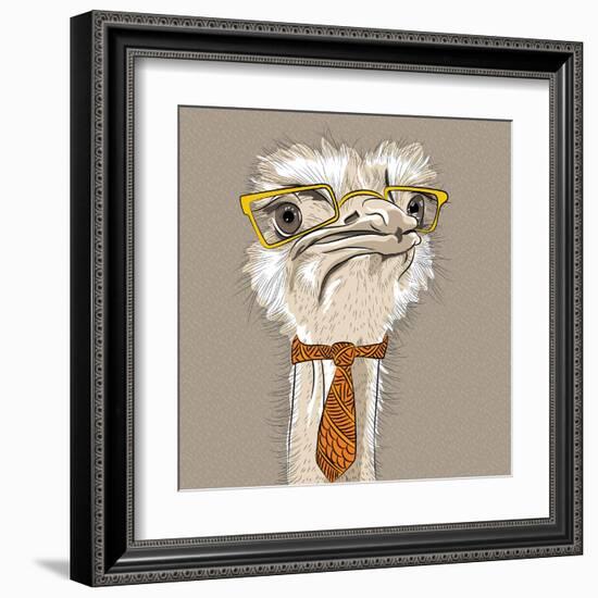 Vector Closeup Portrait of Funny Ostrich Bird Hipster-kavalenkava volha-Framed Art Print