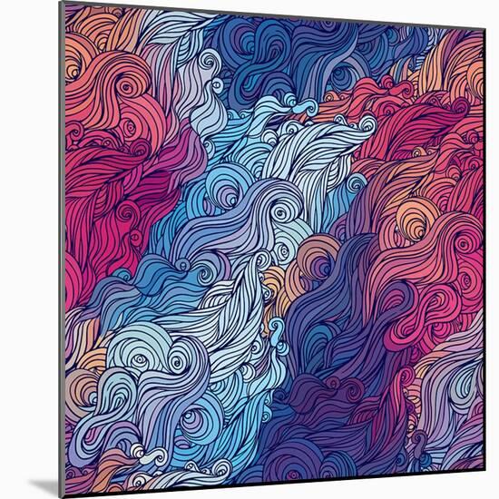 Vector Color Abstract Hand-Drawn Hair Pattern with Waves and Clouds. Asian Style.-Gorbash Varvara-Mounted Art Print