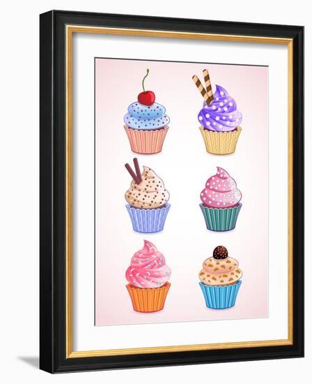 Vector Cute Cupcakes-Marvid-Framed Art Print