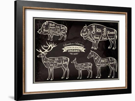 Vector Diagram Cut Carcasses Boar, Bison, Deer, Horse-111chemodan111-Framed Premium Giclee Print