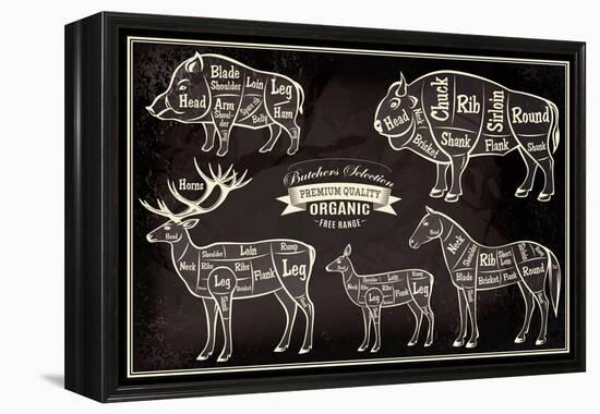 Vector Diagram Cut Carcasses Boar, Bison, Deer, Horse-111chemodan111-Framed Stretched Canvas