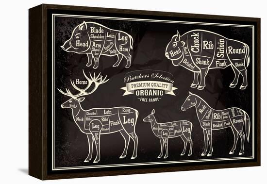 Vector Diagram Cut Carcasses Boar, Bison, Deer, Horse-111chemodan111-Framed Stretched Canvas