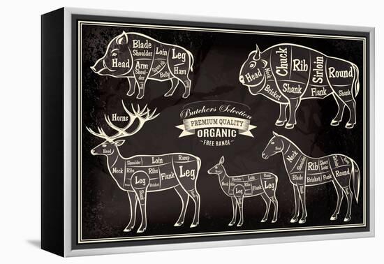 Vector Diagram Cut Carcasses Boar, Bison, Deer, Horse-111chemodan111-Framed Stretched Canvas