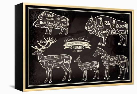 Vector Diagram Cut Carcasses Boar, Bison, Deer, Horse-111chemodan111-Framed Stretched Canvas