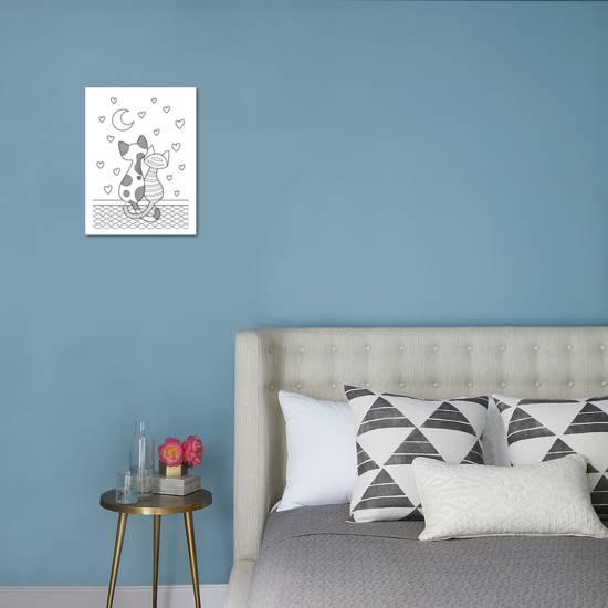 Vector Doodle Coloring Book Page Cats Sitting On The Roof And Look At The Moon On Hearts Background Poster Art Com