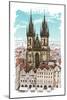 Vector Drawing of Church Our Lady before Tyn in Prague, Czech Republic-Misha-Mounted Art Print