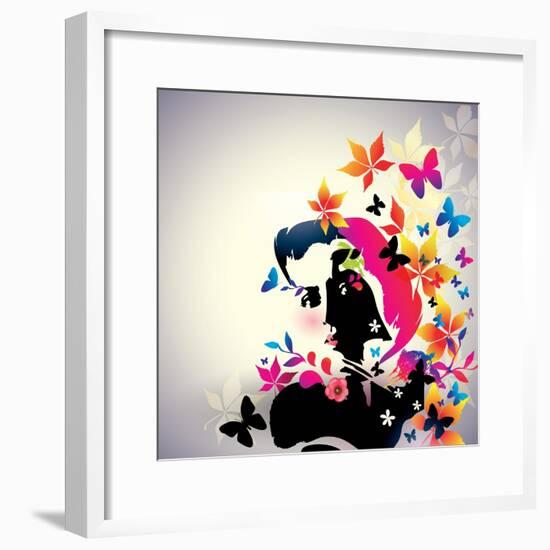 Vector Floral Girl-AlessandraM-Framed Premium Giclee Print