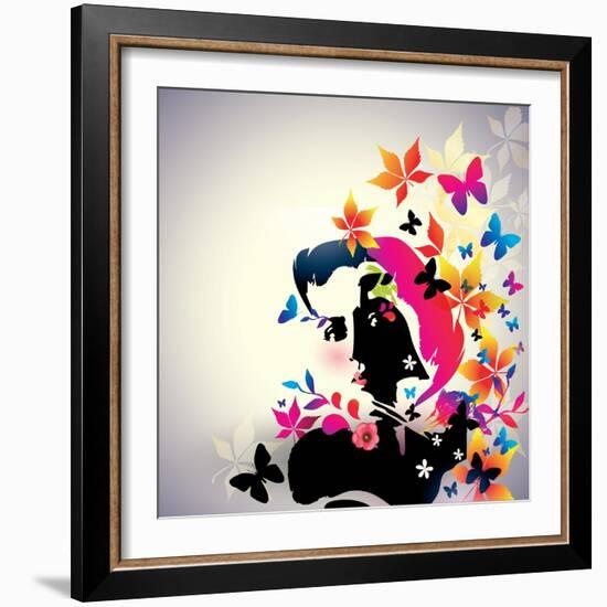 Vector Floral Girl-AlessandraM-Framed Premium Giclee Print