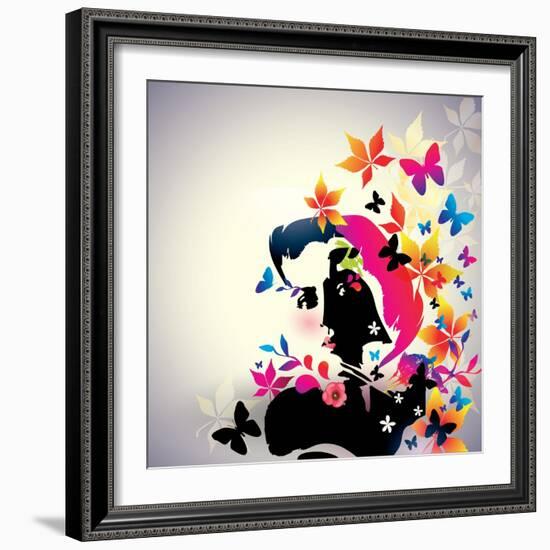 Vector Floral Girl-AlessandraM-Framed Premium Giclee Print