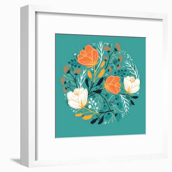 Vector Floral Illustration of Blooming Poppies and Fantasy Plants-Anna Paff-Framed Art Print